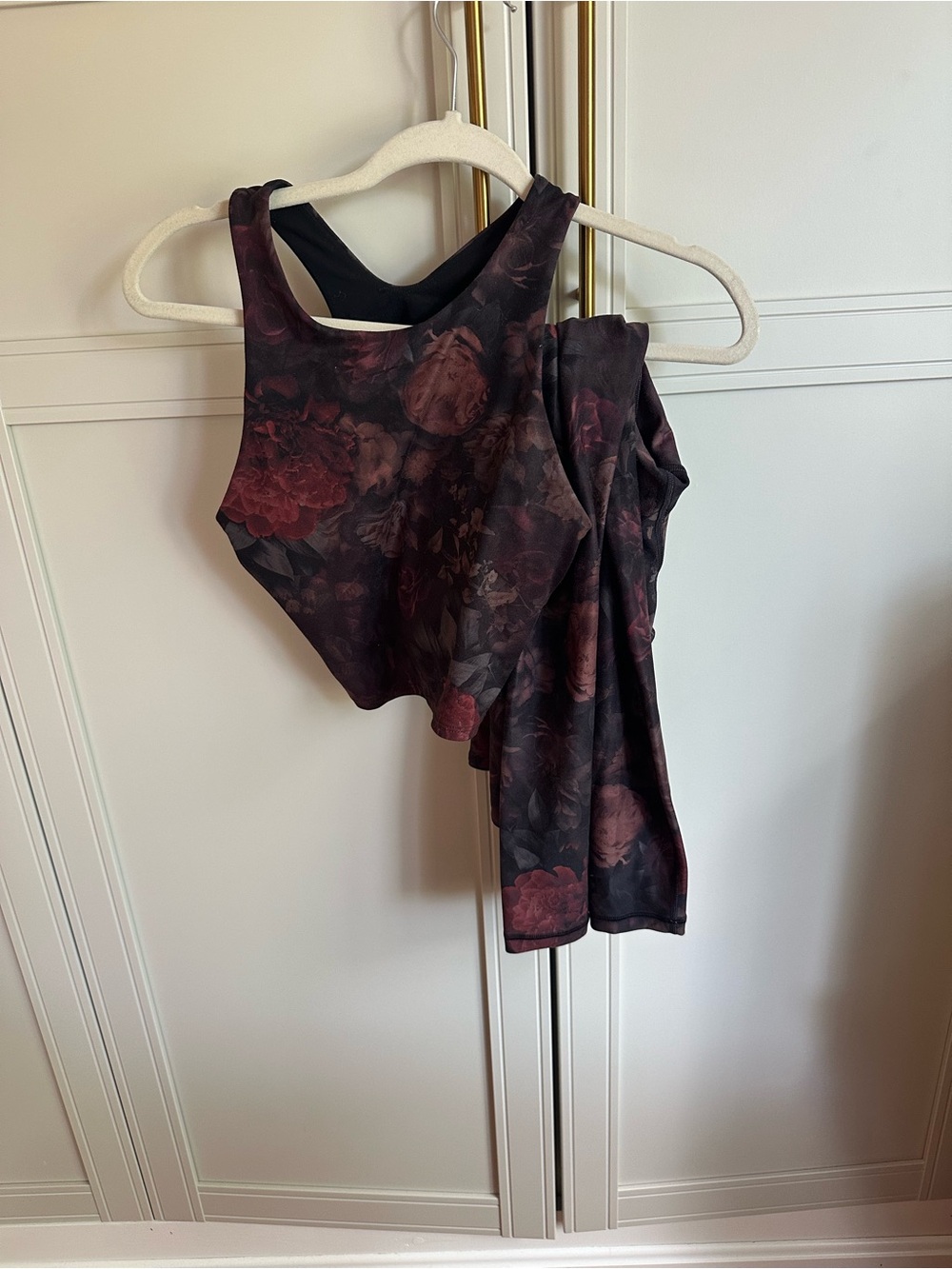 Athleta Dark Floral High-Neck Crop Tank Top in Burgundy and Black
